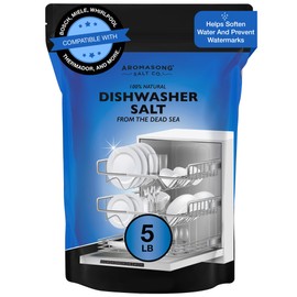 Aromasong Dishwasher Salt 5 LB - 100% Natural Water Softening Agent Compatible with Bosch, Miele, Whirlpool, Thermador and More... For Cleaner Dishes & Washer Reactivation (packaging may vary)