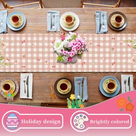 Oeyliz Easter Table Runner Bunny Rabbit Easter Kitchen Dining Table Decoration Table Runners 13x72 Inches Spring Table Runners Long Easter Tablecloth for Home Party Decor Pink