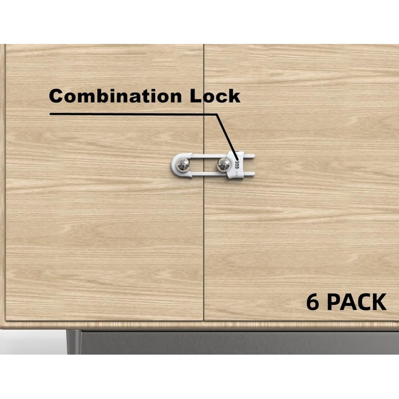 FIGEPO 6 Pack Child Proof U-Shaped Code Sliding Cabinet Door