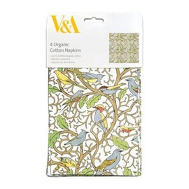 Museums & Galleries Organic Cotton Napkins - Set of 4 Reusable Cloth Napkins - V & A Voysey Birds Design - Machine Washable, 40x40cm Table Linen