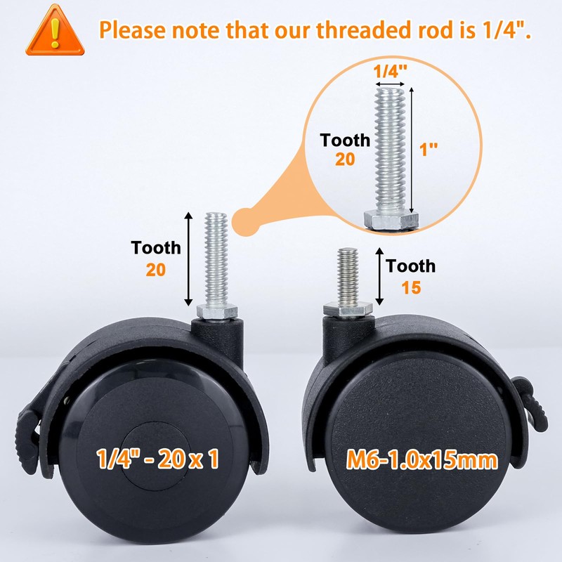AAGUT 2" Swivel Stem Casters with Locking Brake Threaded 1/4"