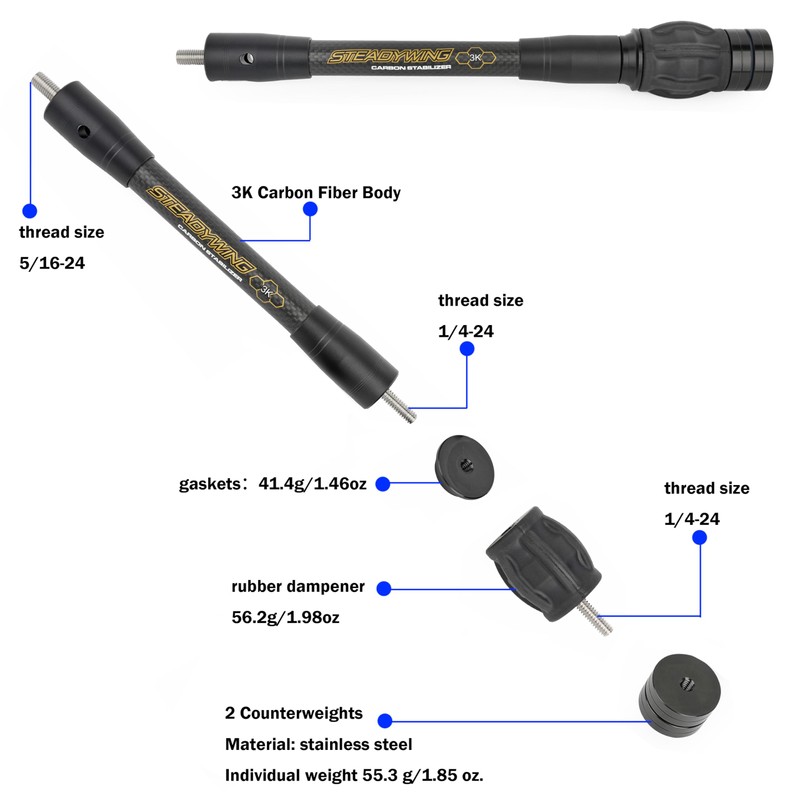 limaity Bow Stabilizer Balance Rod 6" 8" 10" 12" Adjustable