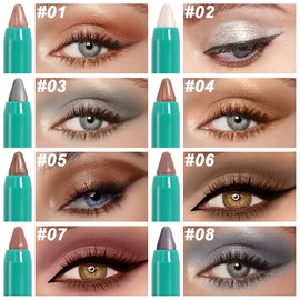 8Pcs Eyeshadow Stick, Cream Eye Shadow Brightener Sticks Set for Eyes, Champagne Pearl Taupe Bronze Cocoa Stone Putty Smoky Amethyst Shimmer Matte Pencil Eye Eye Liner Makeup Waterproof (SET A)