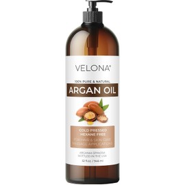 velona Aceite De Argan - 32 Fl Oz(Con Bomba) | Puro Y Natural | Aceite De Marruecos | Estimular El Crecimiento Del Cabello, El Cuidado De La Piel, El Cuerpo Y La Cara | Protector De Uñas | Sin Refinar