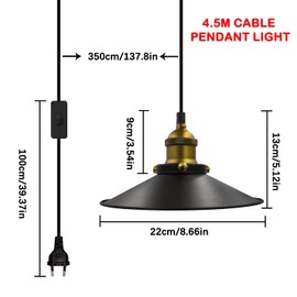 Industrial Chandelier Vintage Retro Ceiling Light with Socket Pendant Light Industrial Light with Switch 4.5m Cable Adjustable Plug in Suspension Socket E27 for Bar Cafe (4.5m)
