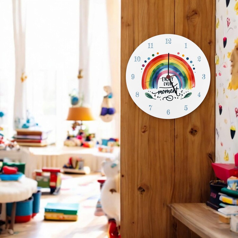 speecheese Rainbow Wall Clock Aluminium with Saying Enjoy Every Moment