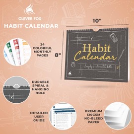 Clever Fox Habit Calendar – Inspirational Habit Tracker for Atomic Habits – Colorful Habit & Goal Planner Journal to Boost Productivity & Become Your Best Self – 24 Months, 25.5 x 20.5cm - Black