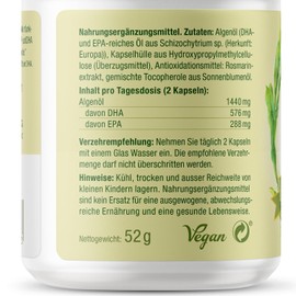 effective nature - High Dose Omega-3 from Microalgae Oil - 60 Vegan Capsules - 576 mg DHA and 288 mg EPA Per Day - For 1 Month