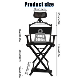 Lorvain Folable Makeup Artist Stool, Portable Tall Folding Director's Chair, Aluminum Makeup Chair with Head Rest for Studio Salon Vanity, Bar Height - Black
