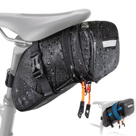WOTOW Bolsa para Sillín de Bicicleta, Bolsa Impermeable Reflectante para Asiento de Bicicleta, Accesorio Ciclismo Bolsa Almacenamiento Herramientas para Bicicleta Montaña Carretera (Negro Extensible)