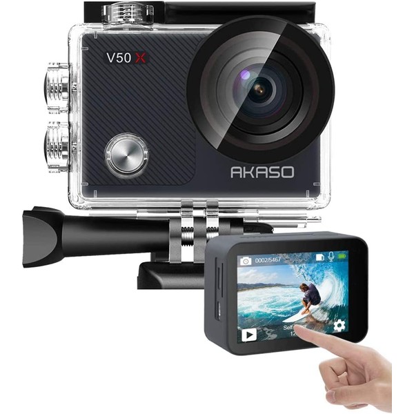 AKASO V50X Action Camera, 4K30 fps, 20 MP, New Edition, 6-Axis Image Stabilization, WiFi Compatible, Small Action Cam, Water Resistant, 16.8 ft (40 m), Touch Screen Type, HDMI Output, External Microphone Compatible, Underwater Camera, Various Accessories