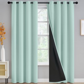 Yakamok 100% Blackout Curtains for Bedroom 96 Inch Length, Total Light Blocking Drapes with Black Backing, Thermal Insulated Solid Grommet Panels for Living Room, Aqua, 52Wx96L, 2 Panels