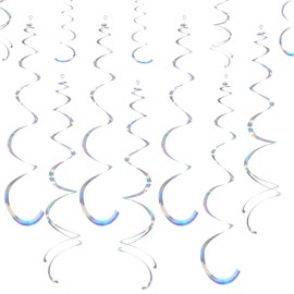 28 Pack Iridescent Ceiling Swirl Foil Decorations Hanging Plastic Streamer Themed Swirl Party Decoration for Celebration