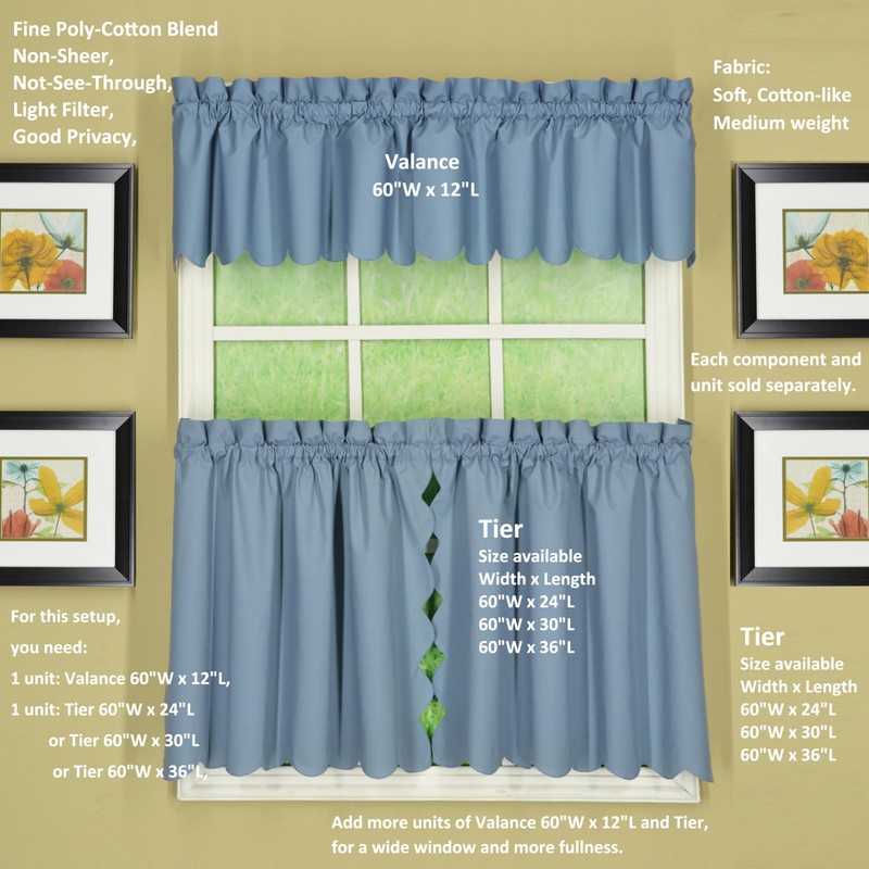 Today's Curtain, Orleans Scallop Curtain, Blue 36" Tier Pair and