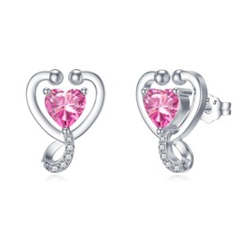 NFYBD Stethoscope Heart Stud Earrings for Women 925 Sterling Silver 12 Months Birthstone Doctor Nurse Medical Earring Jewelry RN Registered Student Graduation Retirement Nurse Week Gifts-10