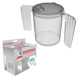 Dr. Bone's ® Two Handled Adapted Drinking Cup with Blue lid (Blue) Plastic Feeding Cup with Wide SPOUT Adult Feeder Beaker Disability Drinking AIDS Feeder Cup with Handle - Grey Lid