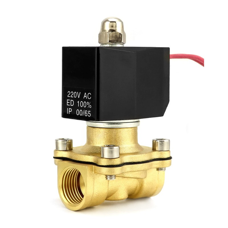 QWORK® Solenoid Valve 220 V, 1/2 Inch, Brass, for Water,