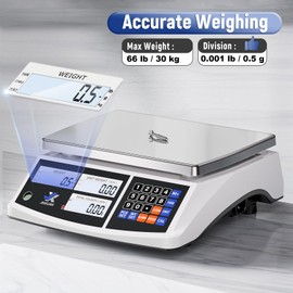 Industrial Counting Scale 66lb/30kg x 0.5g Digital Inventory Scale for Small Parts Coins Jewelry, lb/g/kg/oz Electronic Bench Scale Precision Gram Scale with LCD Backlight Display Batteries AC Adapter