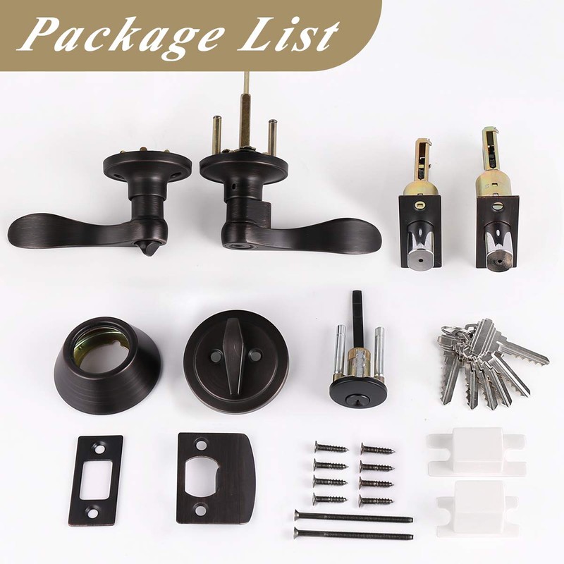 Probrico Oil Rubbed Bronze Entry Lever and Deabolt Set, Keyed