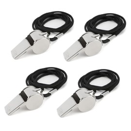 Pack of 4 Whistle, Referee Whistle, Stainless Steel Sports Whistles with Lanyard, Loud, Crisp Sound, Ideal for Coaches, Referees and Officials (Silver)
