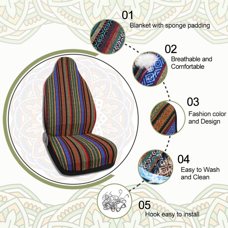 uxcell 10pcs Blanket Ethnic Style Baja Bucket Seat Cover for