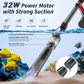 Fish Tank Cleaner, Aquarium Gravel Cleaner, 530GPH/32W Electric Fish Tank Cleaning Tools, Adjustable Water Flow Fish Tank Gravel Cleaner Vacuum, Aquarium Cleaner Kit for Water Chang, Wash Sand (Red)