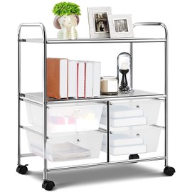 Hysache Rolling Storage Cart, Utility Organizer Cart w/ 4 Drawer 2 Shelves Trolley, Metal Frame, Plastic Storage Drawers on Wheels for School Office Home, Multifunction Organizer (Clear)