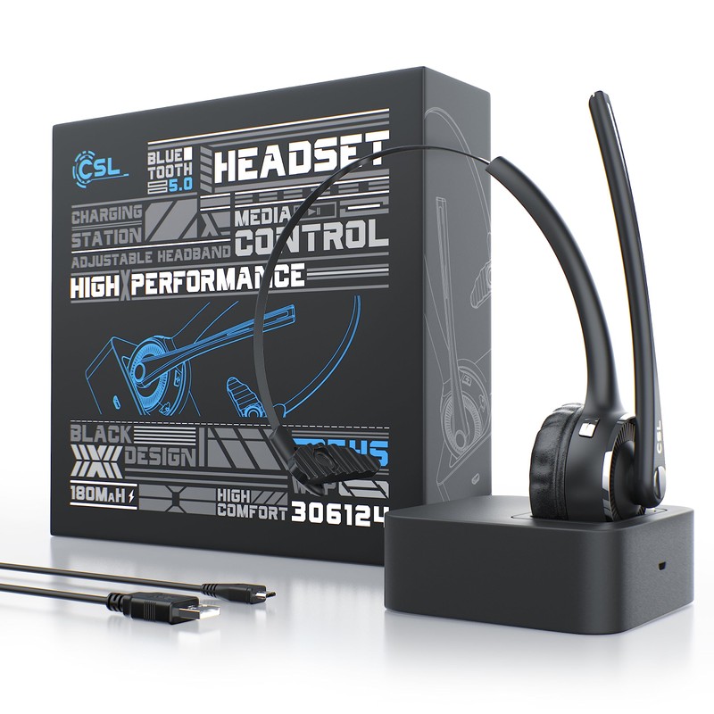CSL - Headset kabellos mit Ladestation - Bluetooth PC Headset