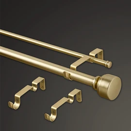 MODE Premium Collection Double Curtain Rod Set (1 1/8" Front Rod and 5/8" Back Rod) with Mod Doorknob Curtain Rod Finials, Wall Mounted Adjustable Curtain Rod, Fits 36” to 72” Windows, Brushed Gold