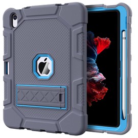 Azzsy Case for iPad (A16) 11th Generation 11 Inch 2025 / iPad 10th Generation 10.9 Inch 2022, [Built-in Pencil Holder] Heavy Duty Shockproof Rugged Protective Case, Gray+Blue