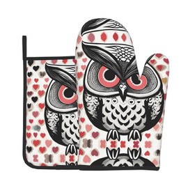 YYHWHJDE Love Owl Pattern Quality Oven Mitts and Pot Holders Sets of 2 Kitchen Baking Used to open pot lids in the kitchen