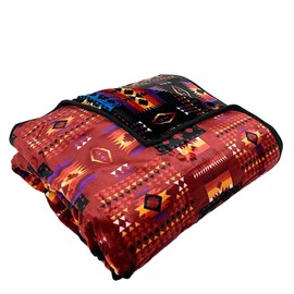Sacred Thread Fleece Blanket 79"x95" South Western Blankets Reversible Mexican Blankets Vibrant Aztec Blankets Throws for Aztec Decor for Home Native American Throw Blanket Flannel Burgundy Queen