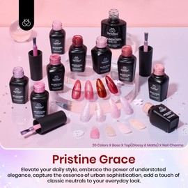 Beetles Jelly Pink Nude Gel Nail Polish Set, 20 Colors Summer Pristine Grace Classic Nude with Bowknot & Pearl Accessories DIY Manicure Gifts for Women