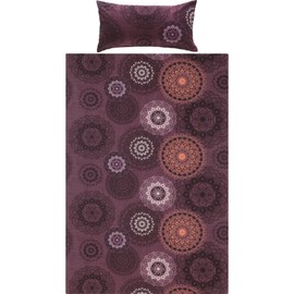 Erwin Müller Bed Linen Set, Mandala Flannel Pillowcase, Cosy and Warm, Temperature-Regulating, with Practical Zip, Aubergine, Size 155 x 220 cm, 40 x 80 cm