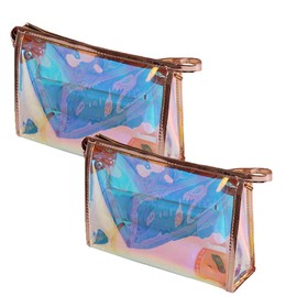 Sertay Portable Travel Wash Bag, Pack of 2 Make Up Bag, Portable, Transparent Cosmetic Bag, with Zip, for Pencil Bag, Pen Holder, Headphone Bag, Colouring Pencil Case or Small Cosmetic Bag, 1