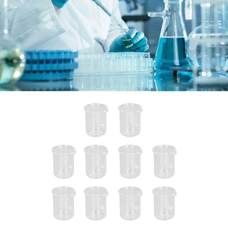 10 Pcs Laboratory Glass Beaker 50ml Thick Experimental Graduated Cylinder