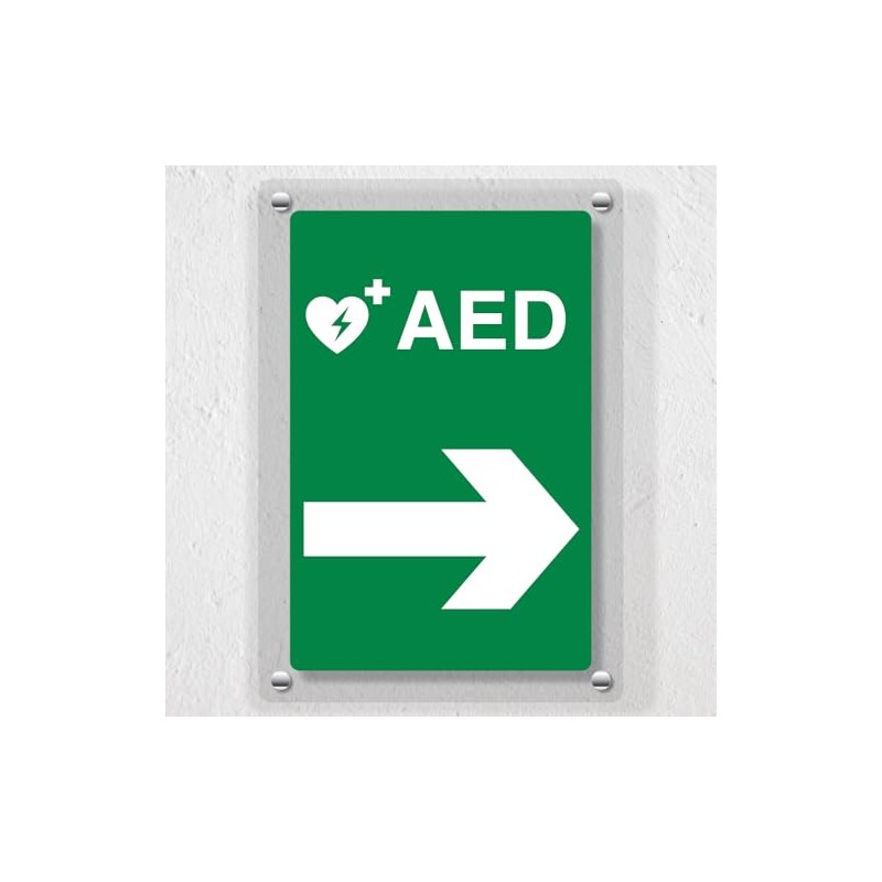 V Safety AED Arrow Right Automated External Defibrillator Acrylic Sign