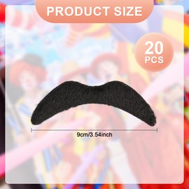 20Pcs Fake Moustache, Mexican Fancy Dress Accessories, Stick on Moustache, Fake Beard for 70s Fancy Dress (Black)