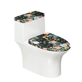 Kathyboom - Funda para tapa de inodoro, suave y duradera, accesorios de baño con borde elástico que se adapta a la mayoría de decoración ovalada redonda y alargada para baño (diseño floral de gato