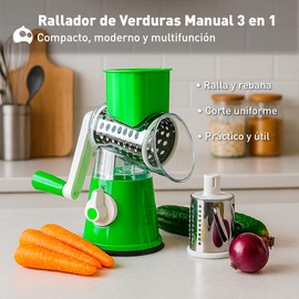 Bluelander Rallador de Verduras Manual 3 en 1, Rayador Multifuncional de Acero Inoxidable con Rebanador y Cortadores de Hilo Grueso y Fino, Rayadores para Verdura (Verde)