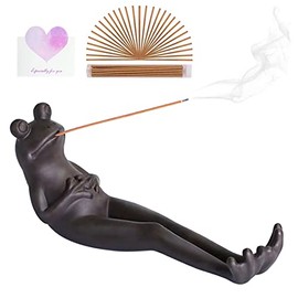 ALLACE Cute Frog Incense Holder with Incense Sticks,Handmade Ceramic Incense Burner Cone, Modern Aromatherapy Ornament , Cool Home Decor Accessories, for Stress & Anxiety Relief, Yoga, Meditation