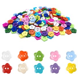 shuangtuo 100 PCS Resin Flower Buttons 15MM Buttons 2 Hole Colorful Buttons Mixed Flower Round Resin Buttons Flower Baby Buttons Assorted Buttons For Sewing Baby Cardigans Knitting Baby Clothes