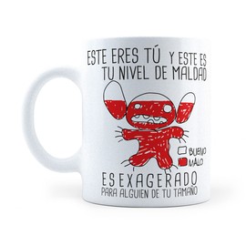 LISE GRAPHIX | Taza Nivel de Maldad | Taza de Cerámica | 11 Onzas | 325 mL | Un Detalle Original para Todo Momento | Ideal Para Casa u Oficina