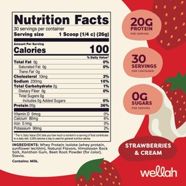 Wellah Protein Your Whey (30 Servings, Strawberries and Cream) Whey Protein Isolate (WPI)