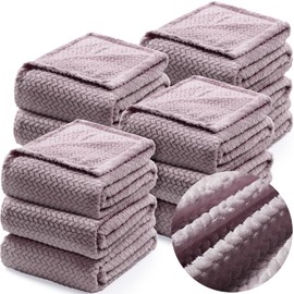 Tinideya 12 Pcs Flannel Throw Blanket Bulk 50 x 60 Inch Wedding Fleece Throw Blanket Soft Lightweight Leave Pattern Jacquard Fuzzy Plush Gifts for Bed Sofa Home Office Wedding (Light Purple)