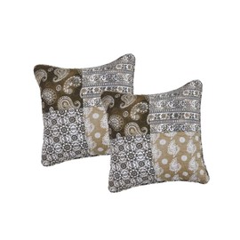 DaDa Bedding Cotton Throw Pillow Covers - Set of 2 Bohemian Patchwork - Moroccan Dreams Floral Paisley Olive Green Brown - 18" x 18" - 2-Pieces