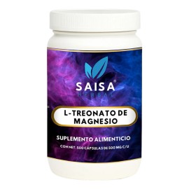 L-Treonato De Magnesio 500 Cápsulas | Saisa Herbal | Treonato de Magnesio | 100% Puro | Mejora Memoria y Enfoque | Alta Absorción Cerebral | Suplemento Premium