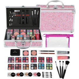 Anpro Kit de Maquillaje para Mujer-Set de Maquillaje Completo conRubor, brillo de labios, paleta de sombras de ojos, gel, pinceles de maquillaje, lápiz de cejas, Ideal para Adolescentes y Mujeres,Rosa