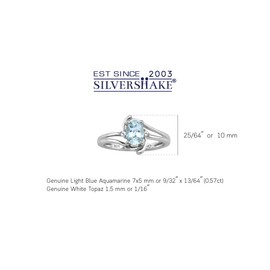 Silvershake 7X5mm Genuine Oval Shape Aquamarine and White Topaz 925 Sterling Silver Ring Size 6