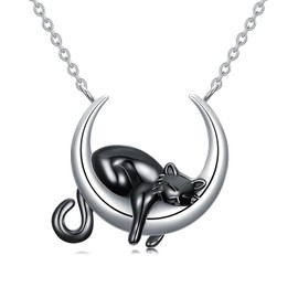 OUTANG Black Cat Moon Necklace Black Cat Pendant Necklace Gift for Women